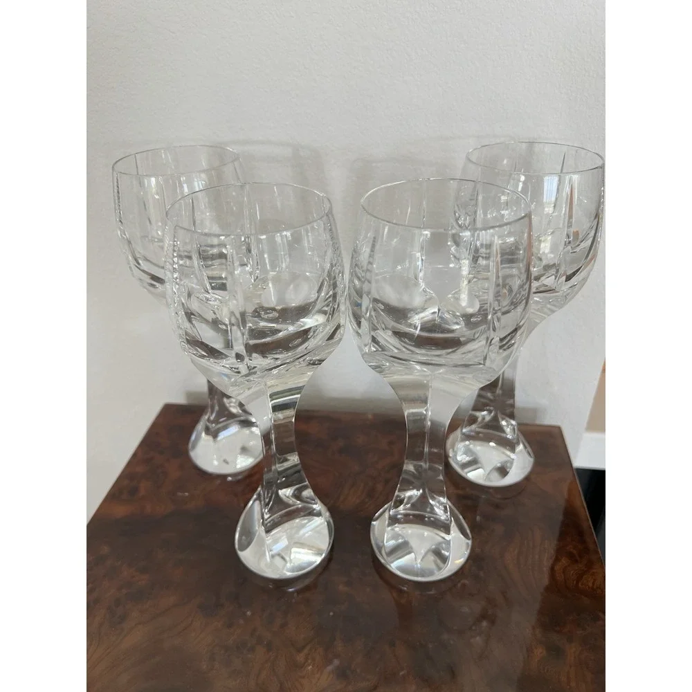 Baccarat Crystal Neptune Tall Water Goblet Glass Sharp Edge Stem Set of 4